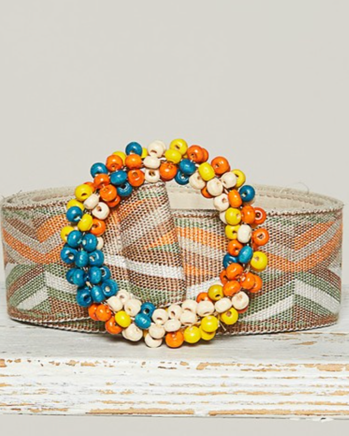 earth tone belt with beaded buckle