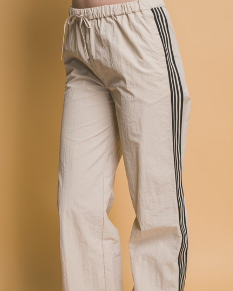 aura side stripe parachute pants - khaki