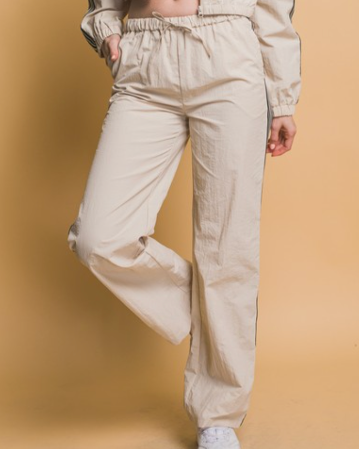 aura side stripe parachute pants - khaki