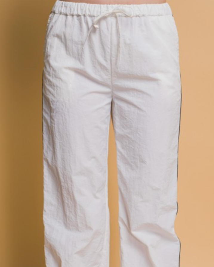 aura side stripe parachute pants -white