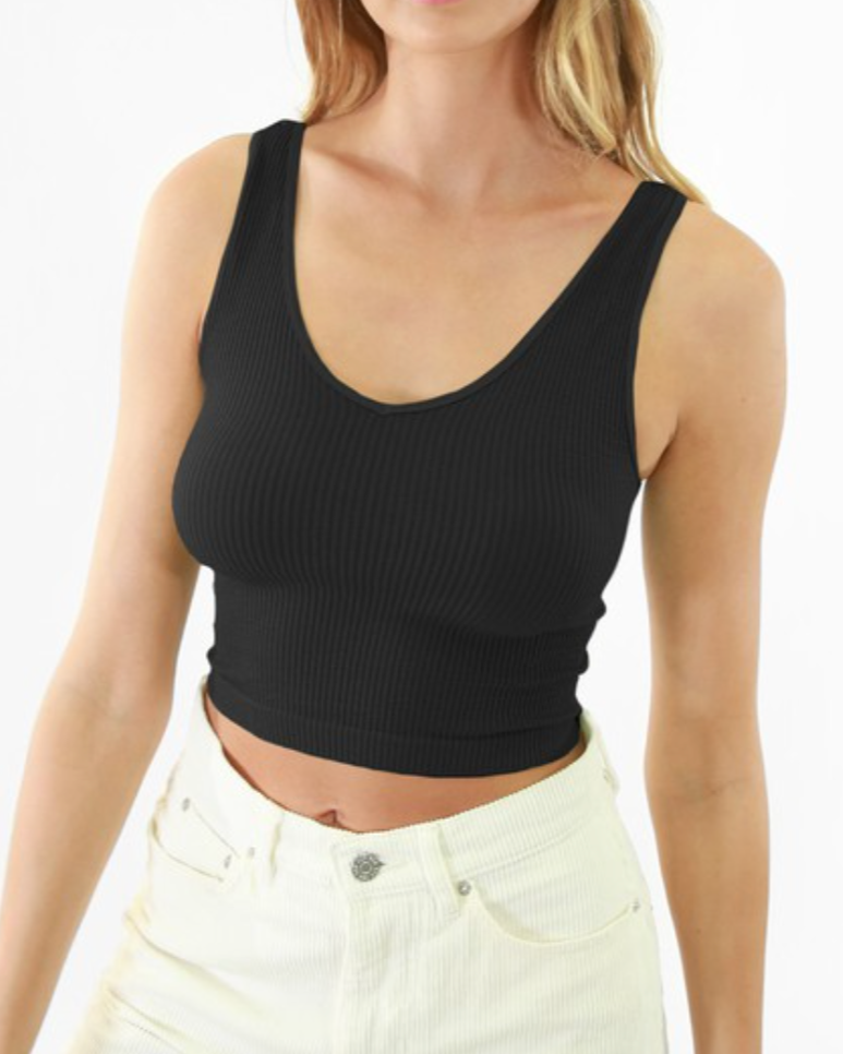 neva reversible ribbed crop top - black