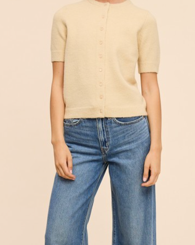lexi short sleeve cardigan -oatmeal