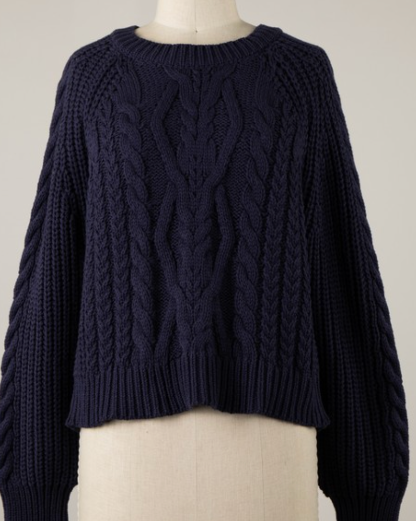 finn braided cableknit sweater - navy