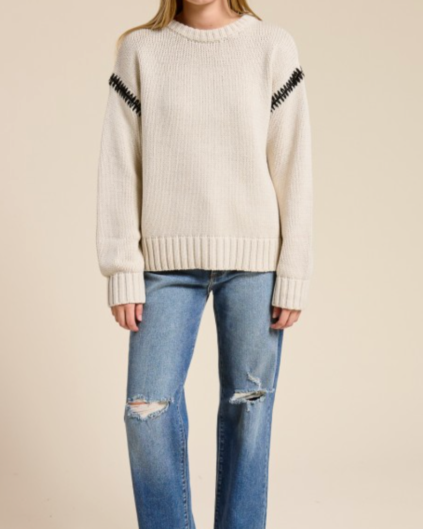 sloane crewneck sweater - oatmeal with black contrast stitching