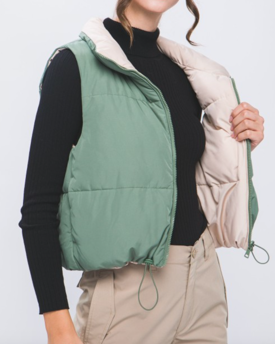 carson reversible puff vest - olive green