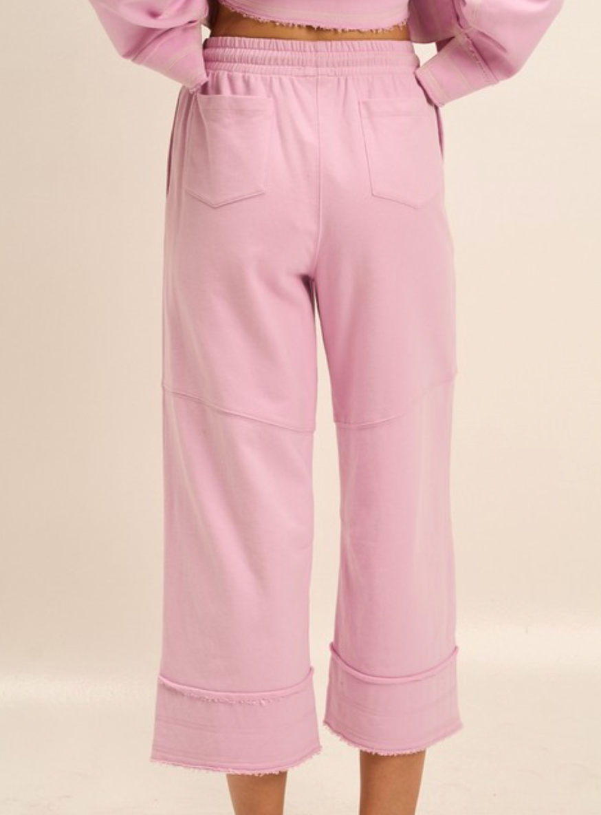 lila french terry capri pants - peony