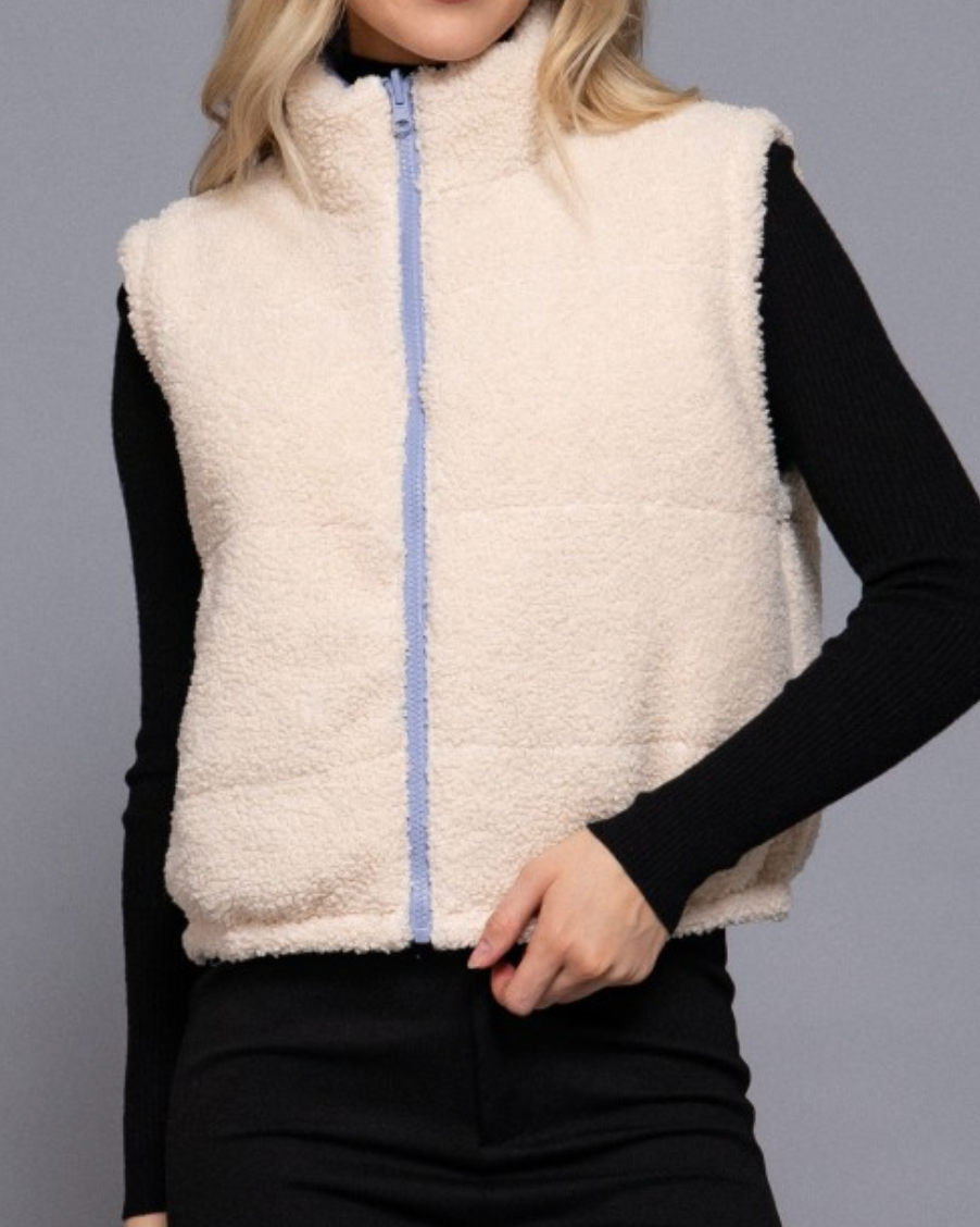 cloud nine reversible vest: periwinkle blue