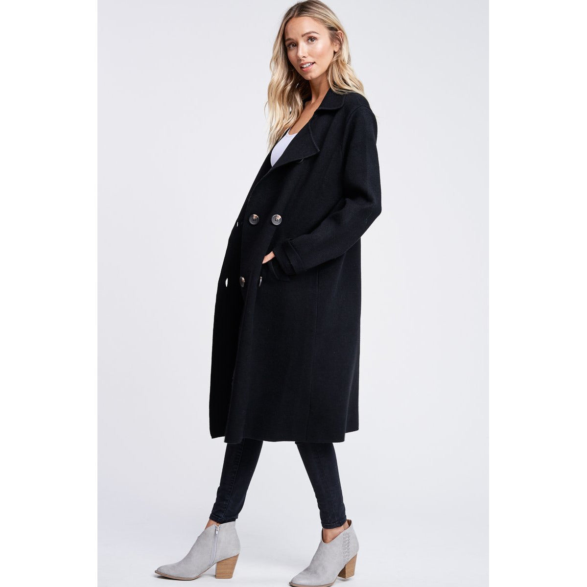 the harley hug double breasted sweater coat - classic black