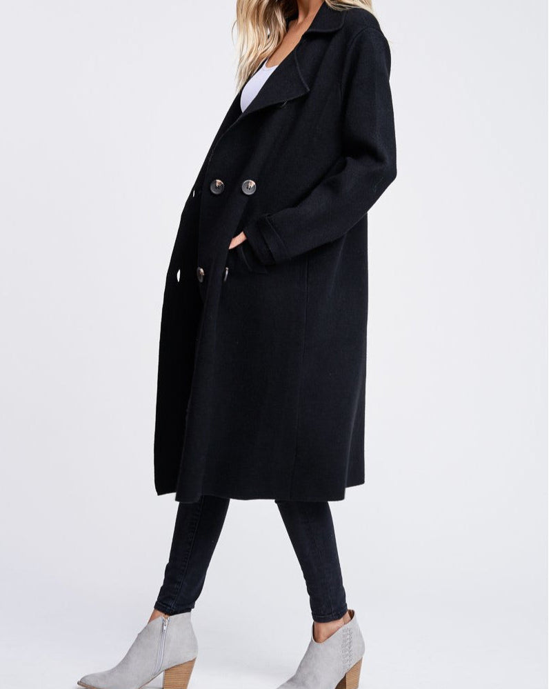 the harley hug double breasted sweater coat - classic black