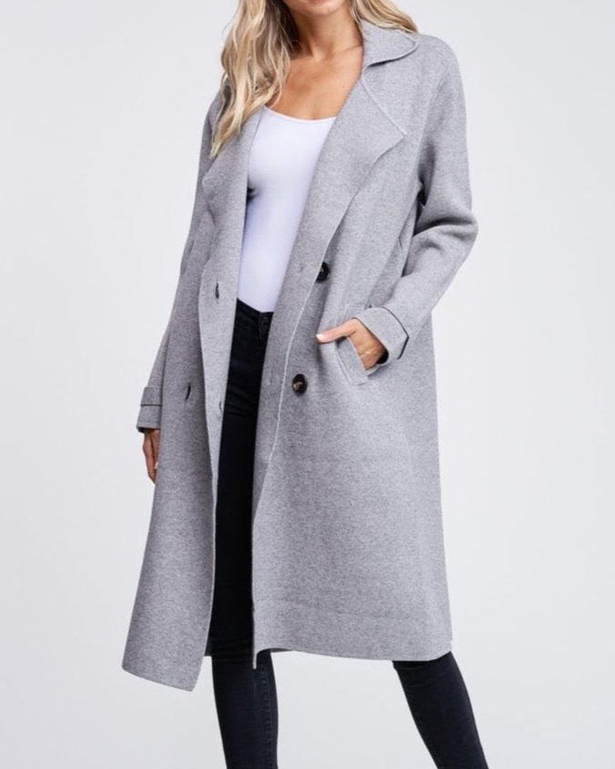 the harley hug double breasted sweater coat - heather grey