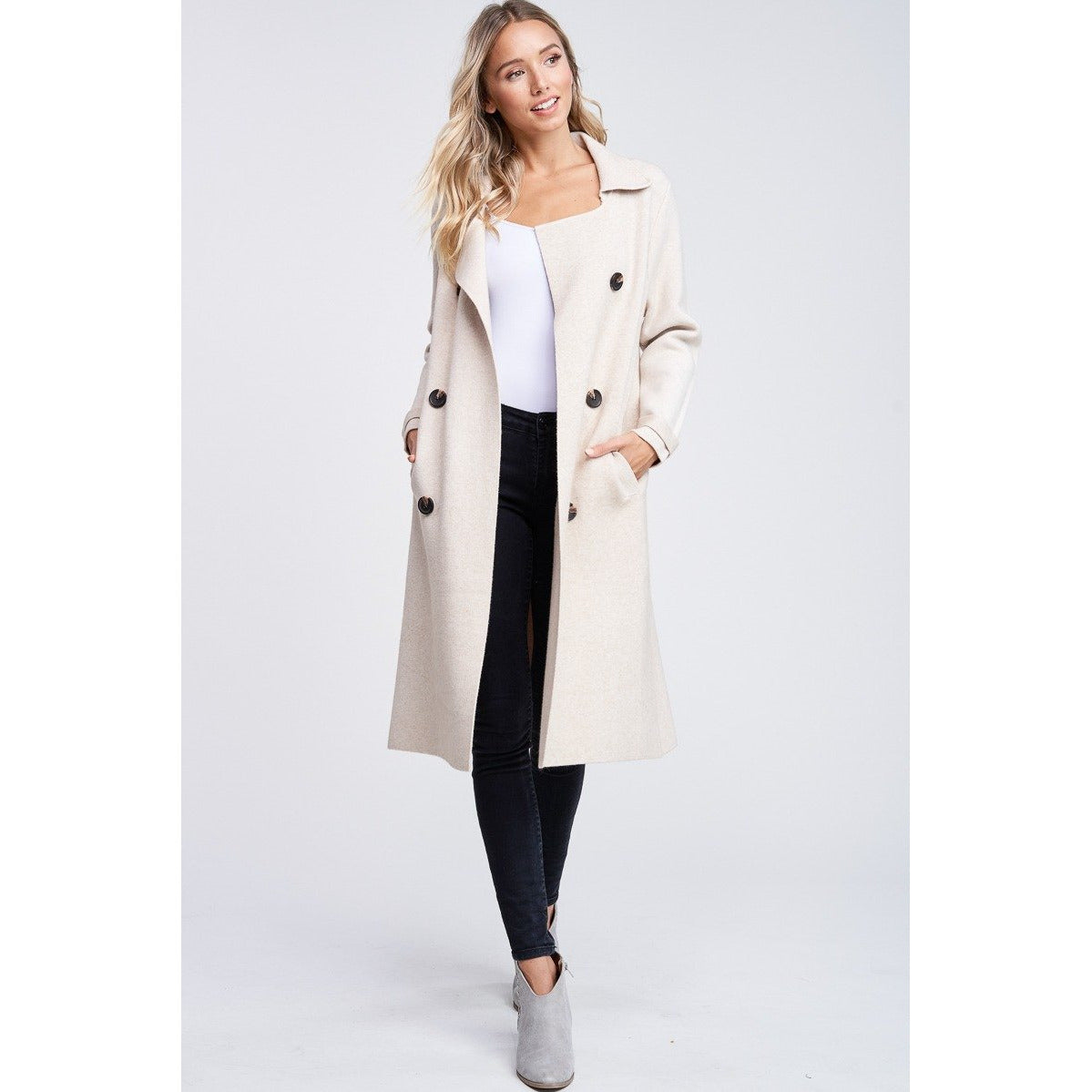 the harley hug double breasted sweater coat - oatmeal