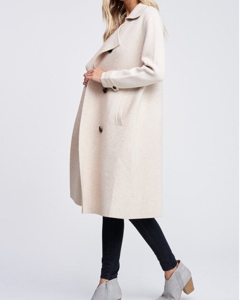 the harley hug double breasted sweater coat - oatmeal