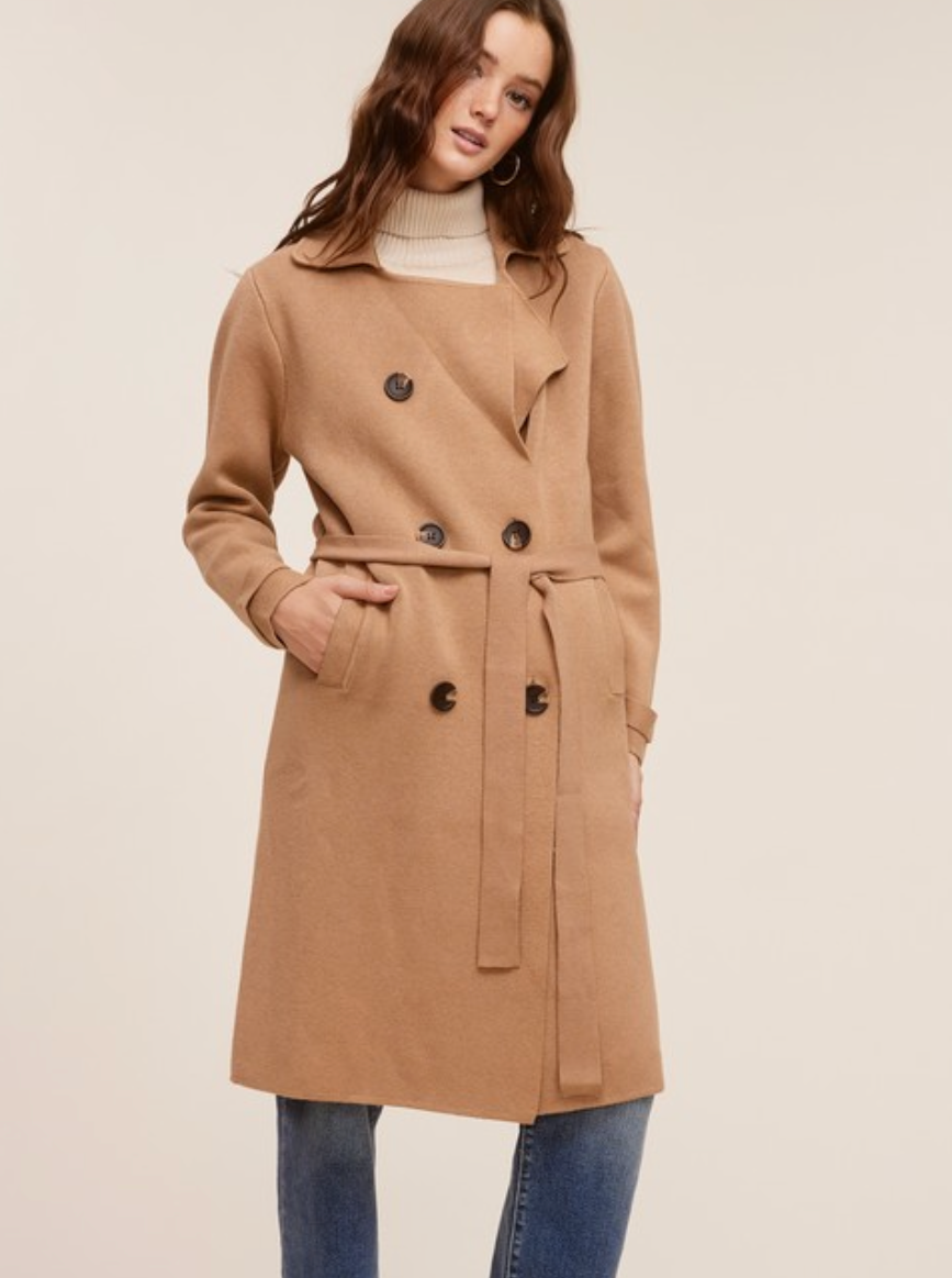 laurel double breasted sweater coat - camel