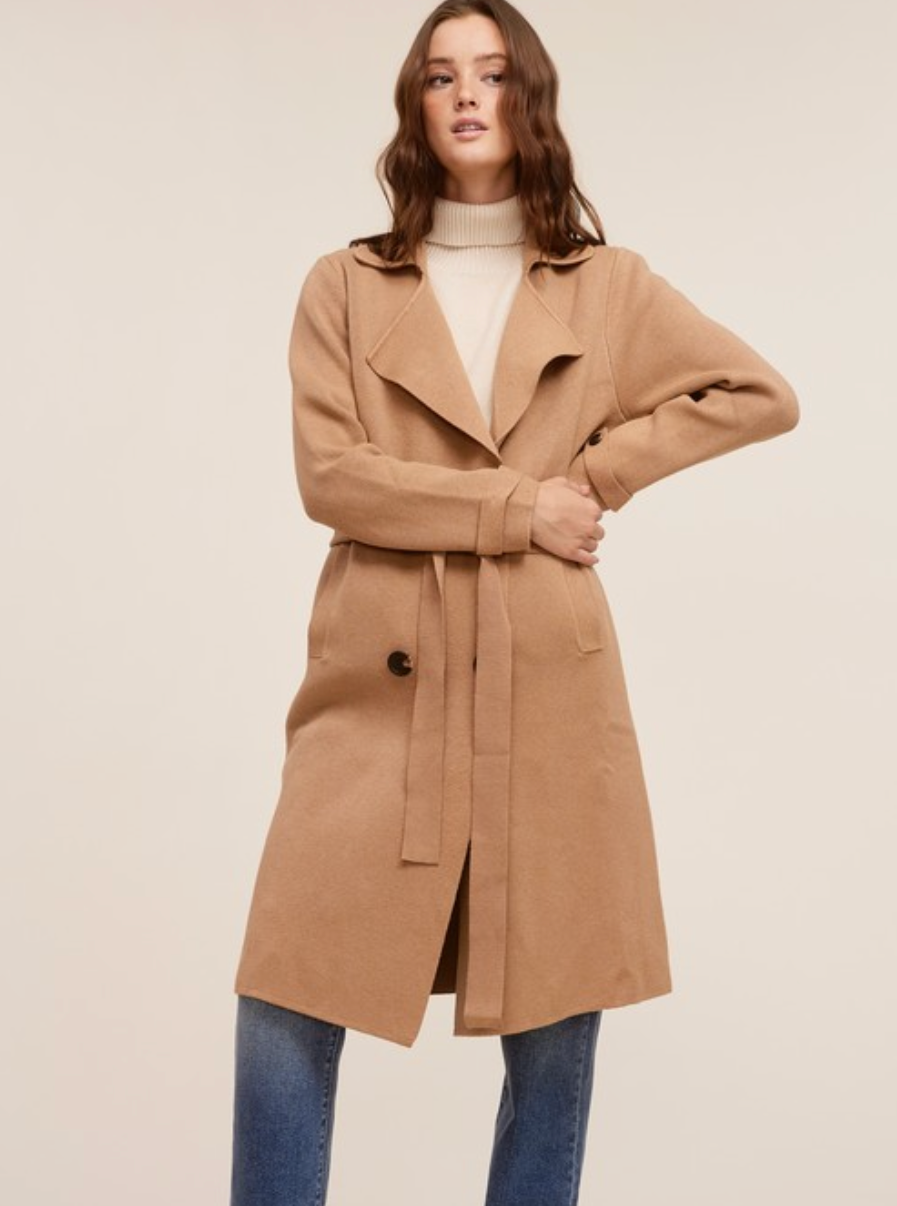 laurel double breasted sweater coat - camel