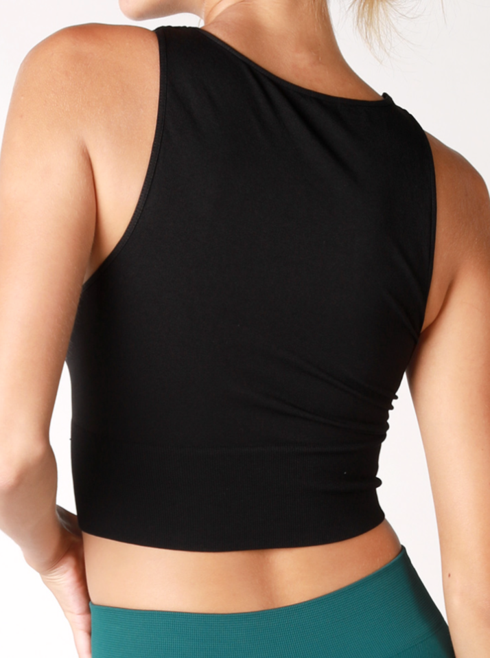 solid high neck crop top - black