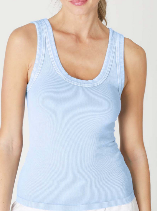 vintage wash reversible ribbed tank top - light blue