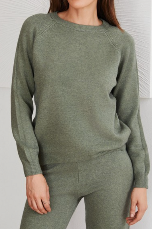 knit crewneck sweater - olive green