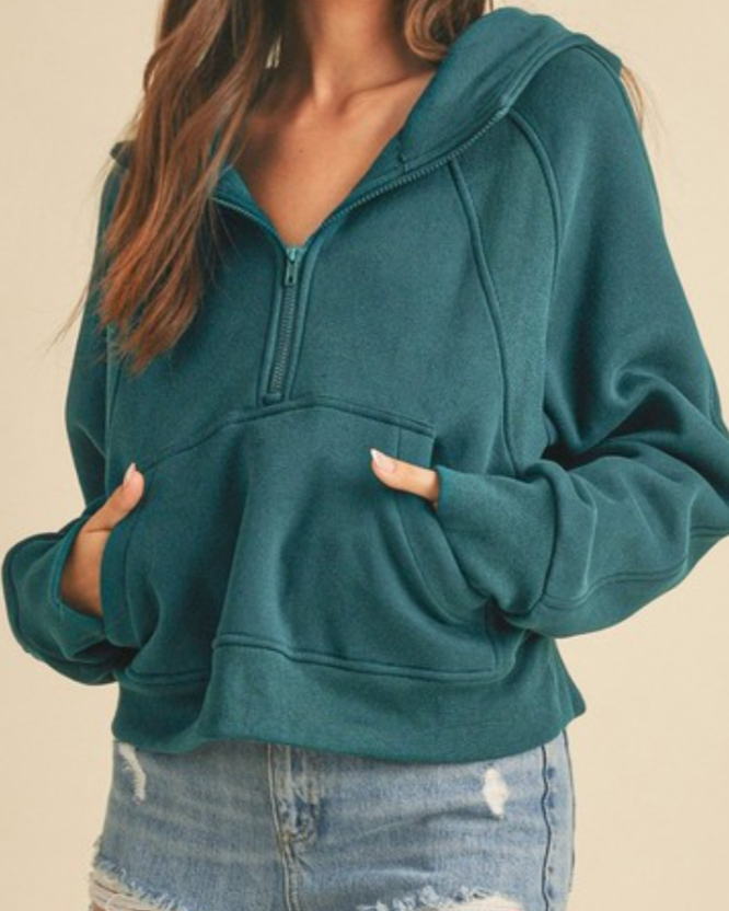 morgan half zip hoodie - teal