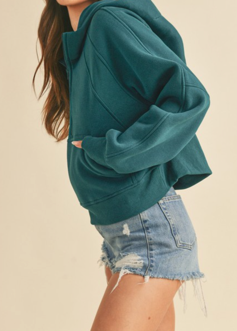 morgan half zip hoodie - teal