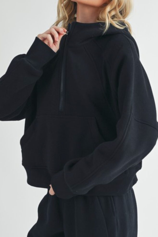 morgan half zip hoodie -black