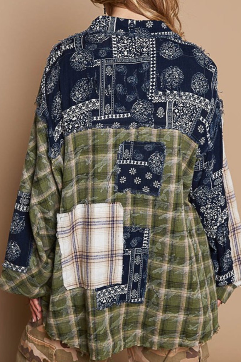 sadie vintage patchwork blouse  - olive