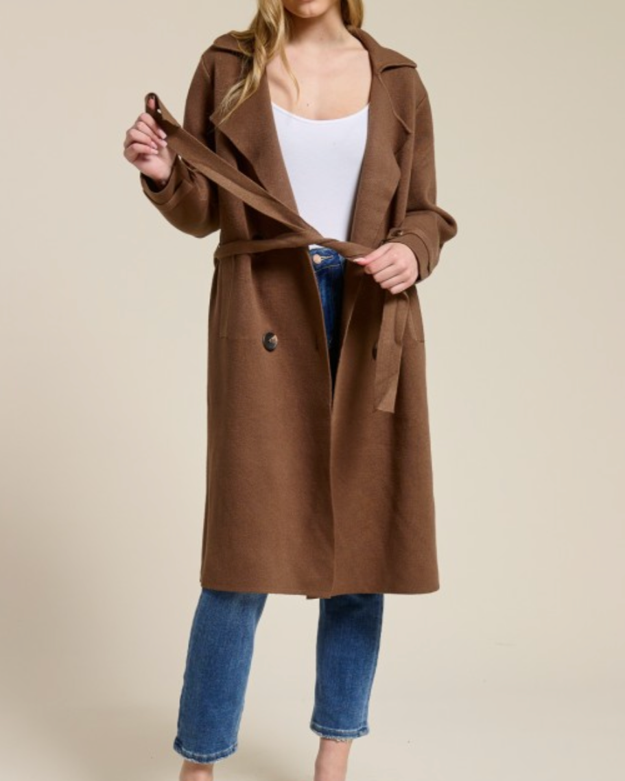 the harley hug double breasted sweater coat - cocoa