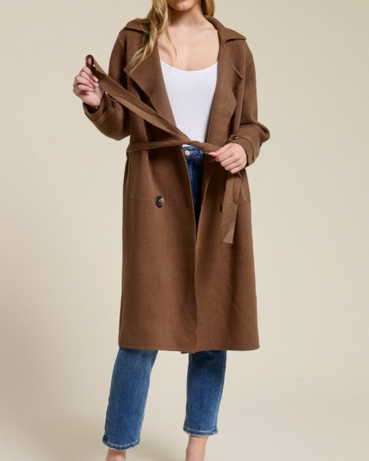 laurel double breasted sweater coat - chocolate