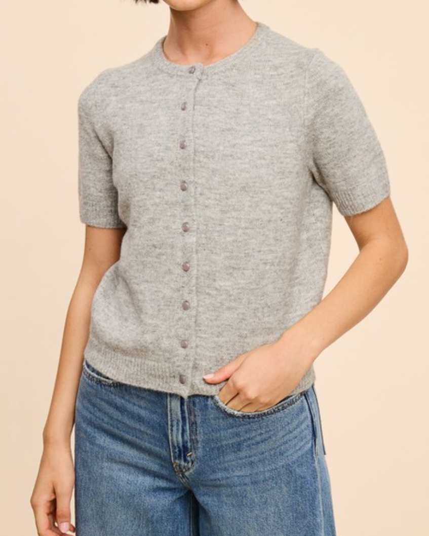 lexi short sleeve cardigan - heather gray