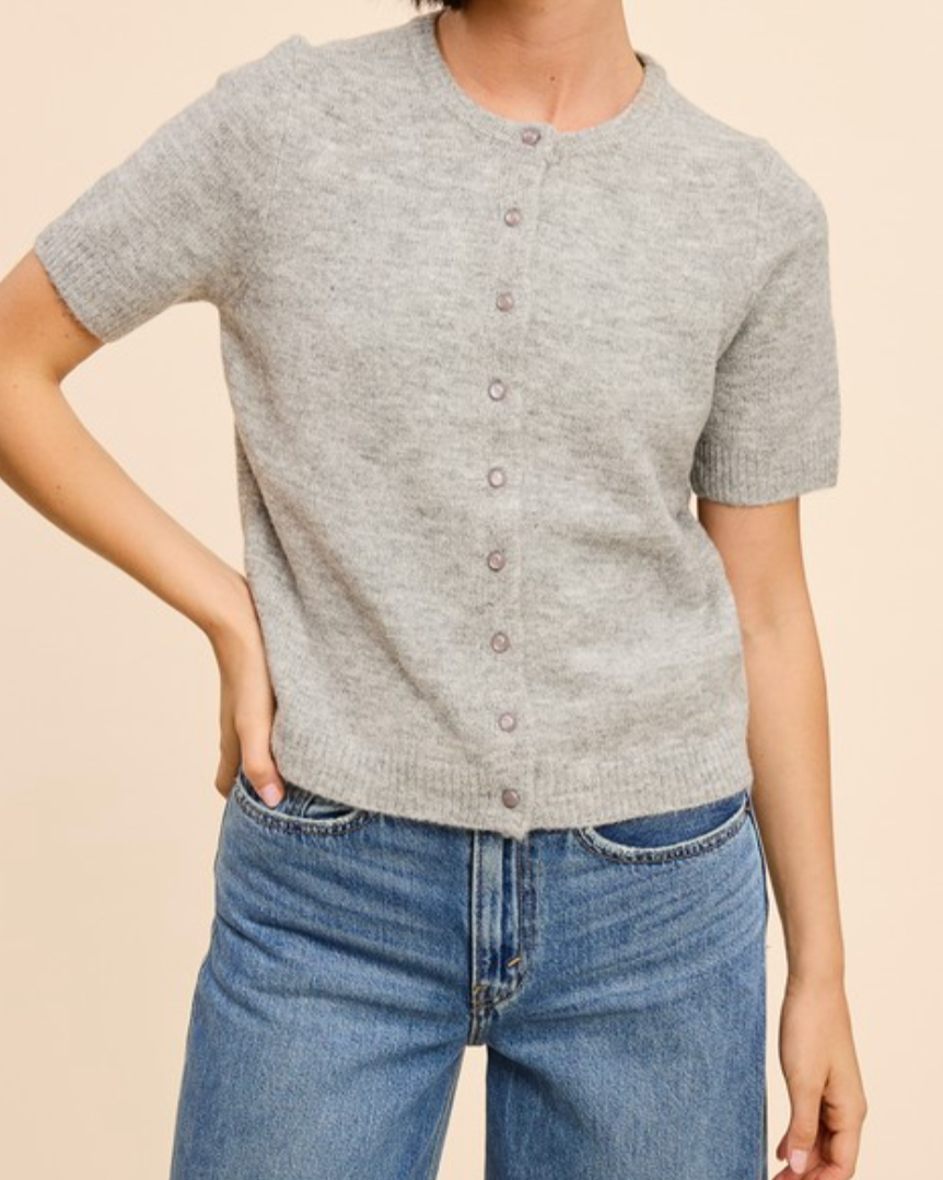 lexi short sleeve cardigan - heather gray