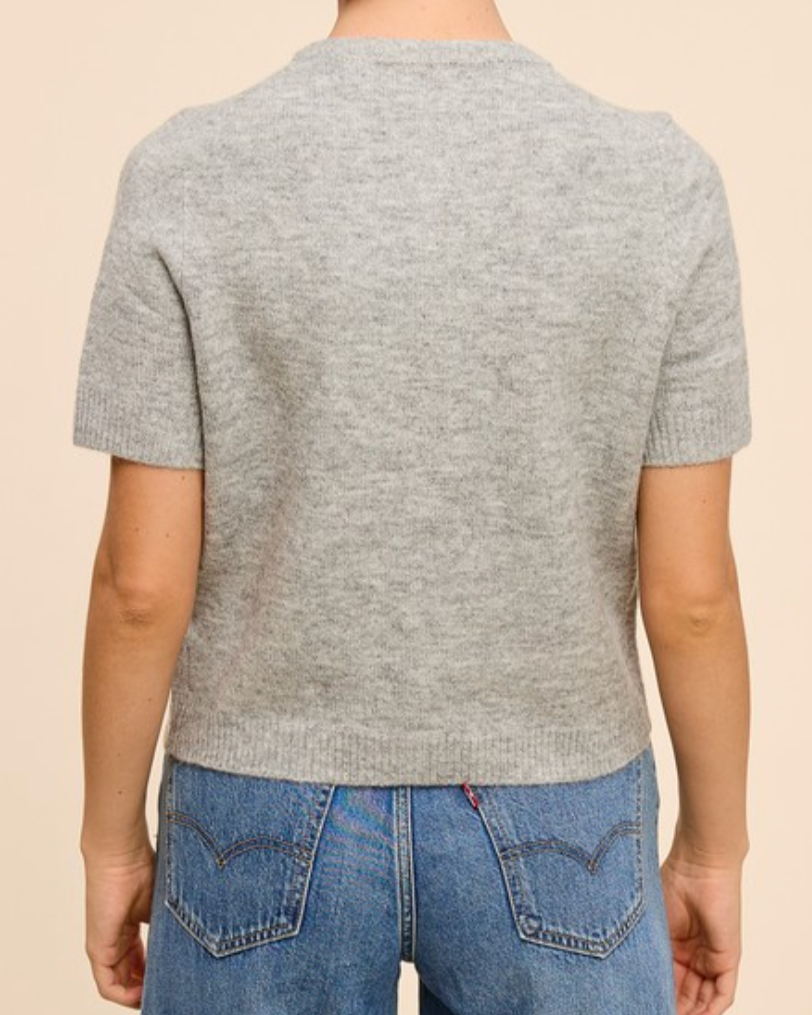 lexi short sleeve cardigan - heather gray