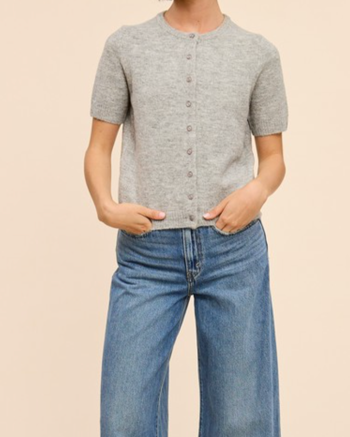 lexi short sleeve cardigan - heather gray