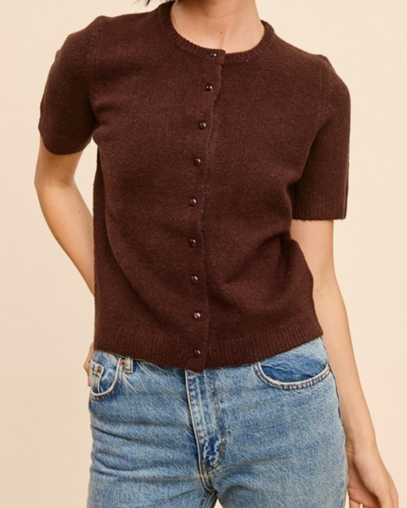 lexi short sleeve cardigan - brown