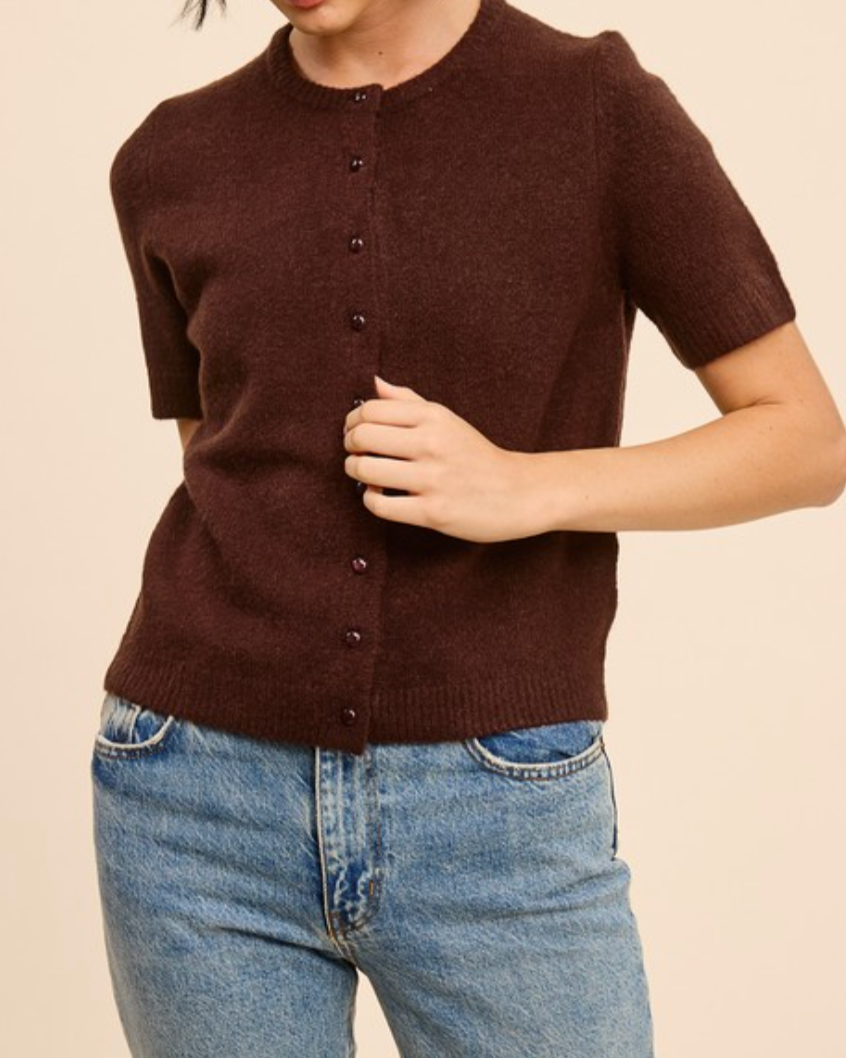 lexi short sleeve cardigan - brown