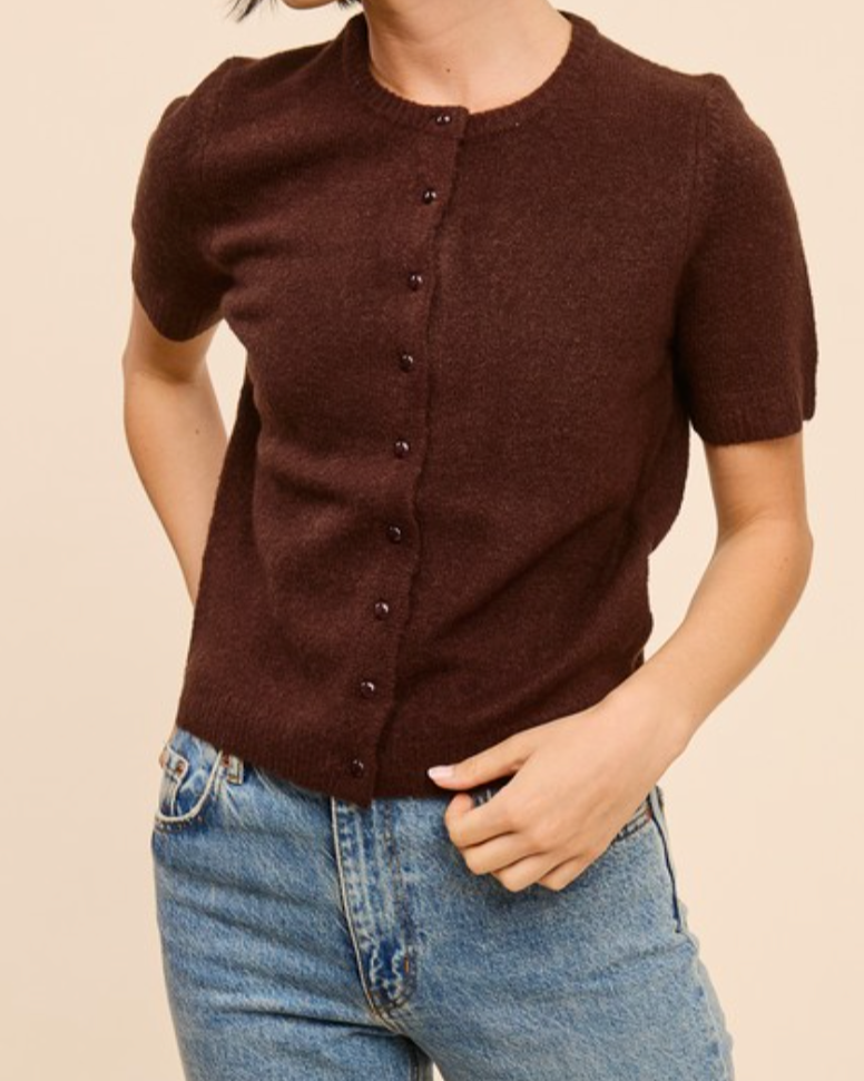 lexi short sleeve cardigan - brown