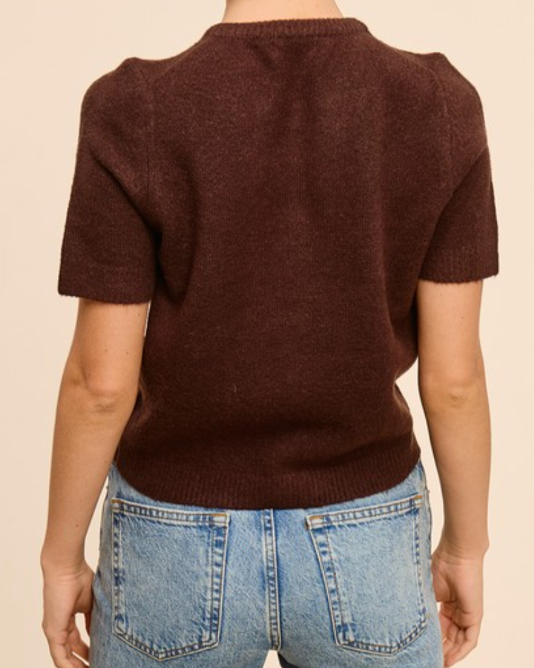 lexi short sleeve cardigan - brown