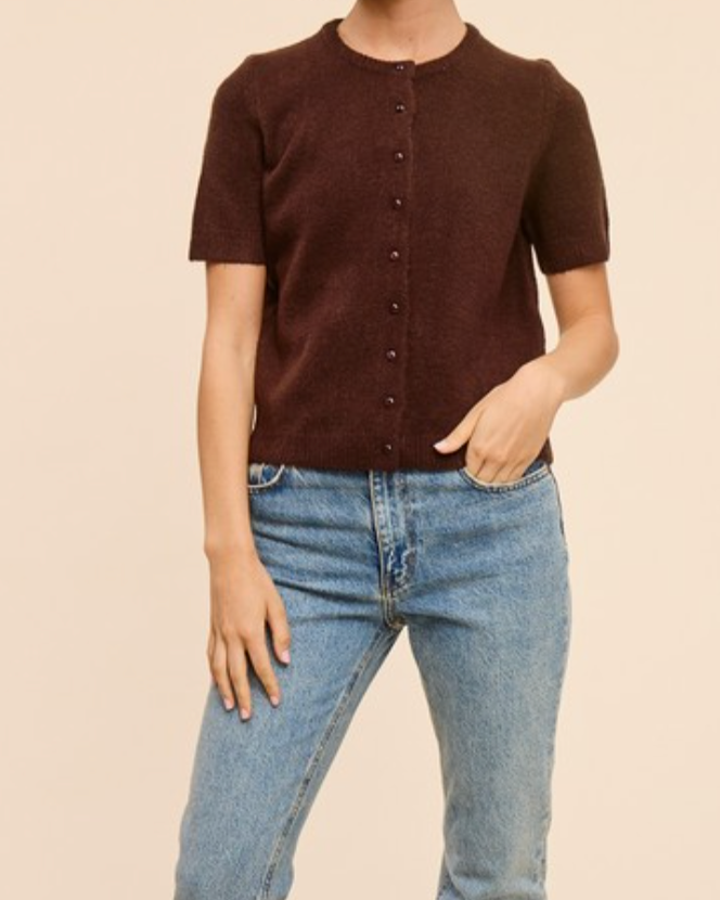 lexi short sleeve cardigan - brown