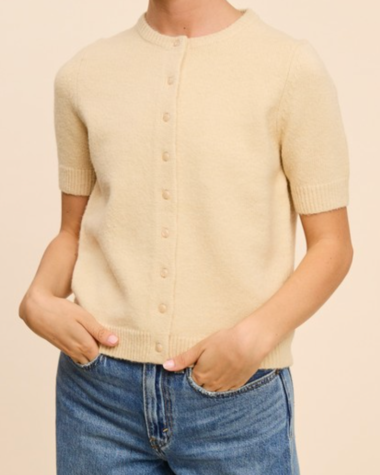 lexi short sleeve cardigan -oatmeal