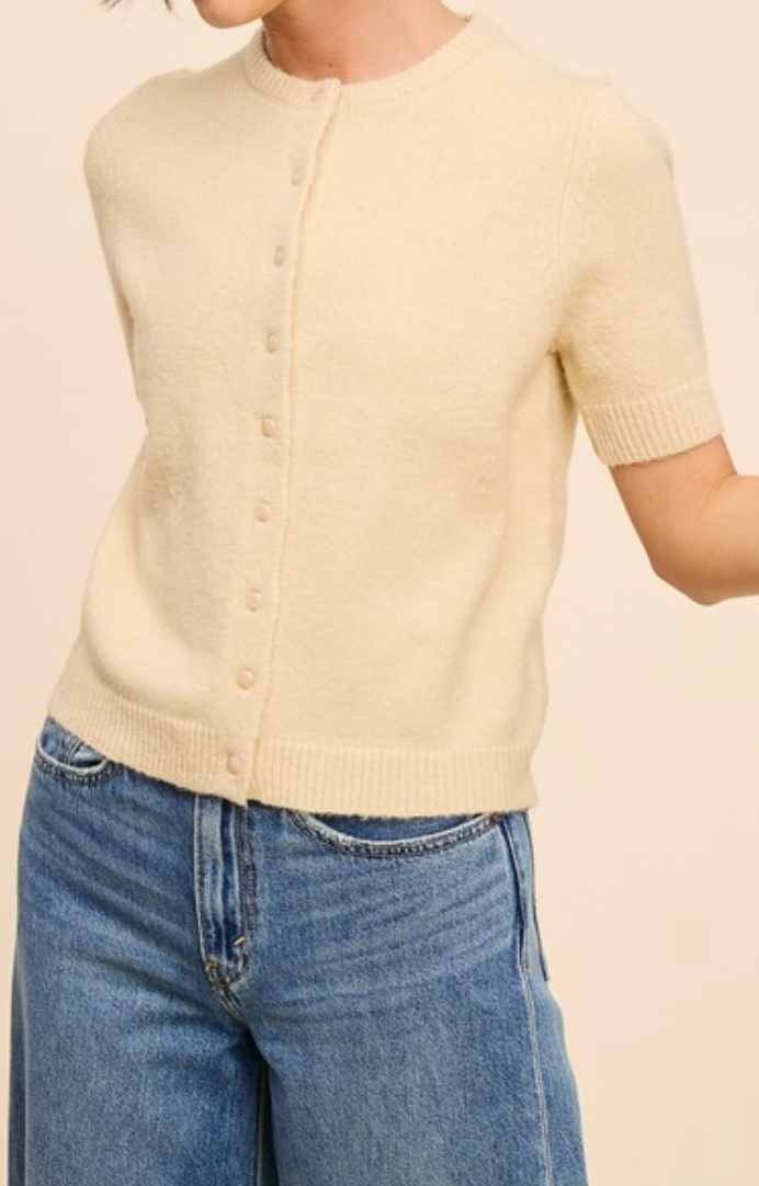 lexi short sleeve cardigan -oatmeal