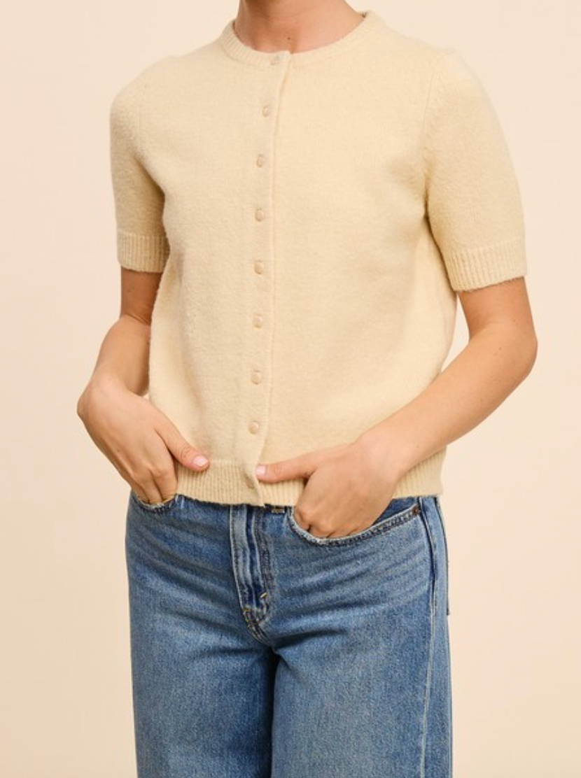 lexi short sleeve cardigan -oatmeal
