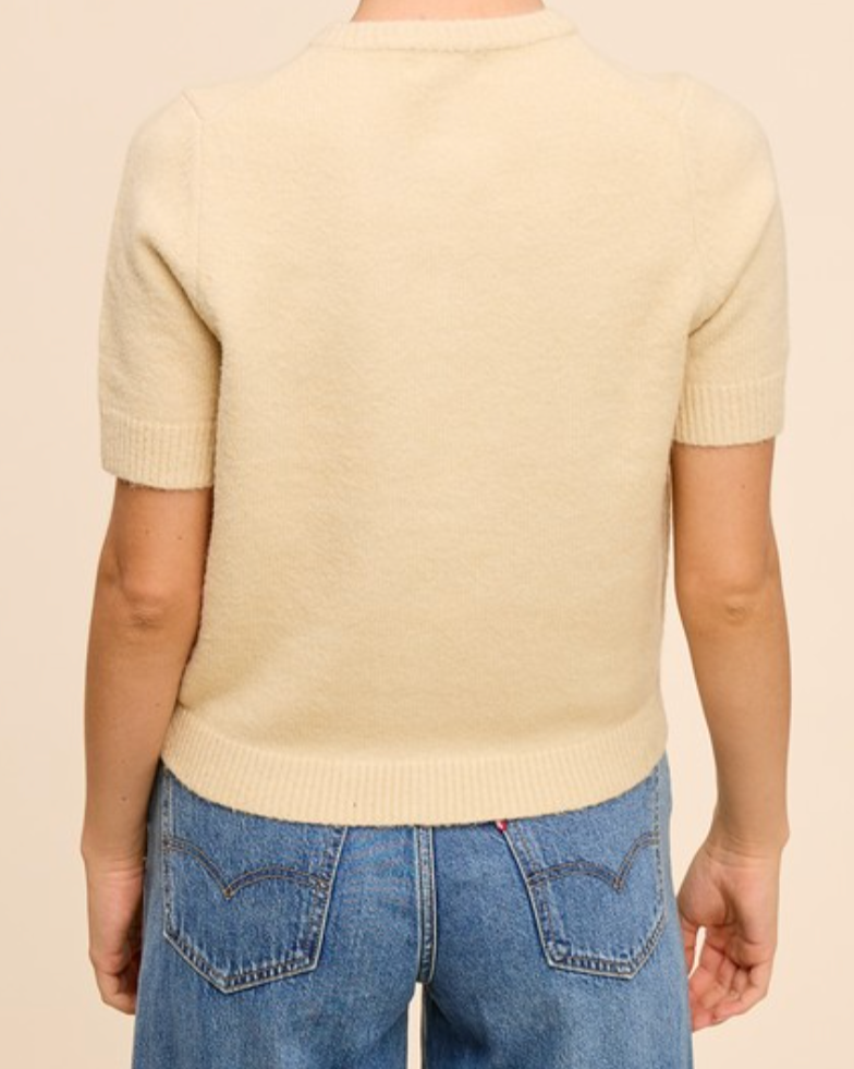 lexi short sleeve cardigan -oatmeal