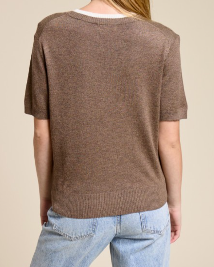 amber lightweight knit tee - mocha/cream