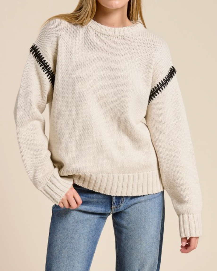 sloane  crewneck sweater - oatmeal with black contrast stitching