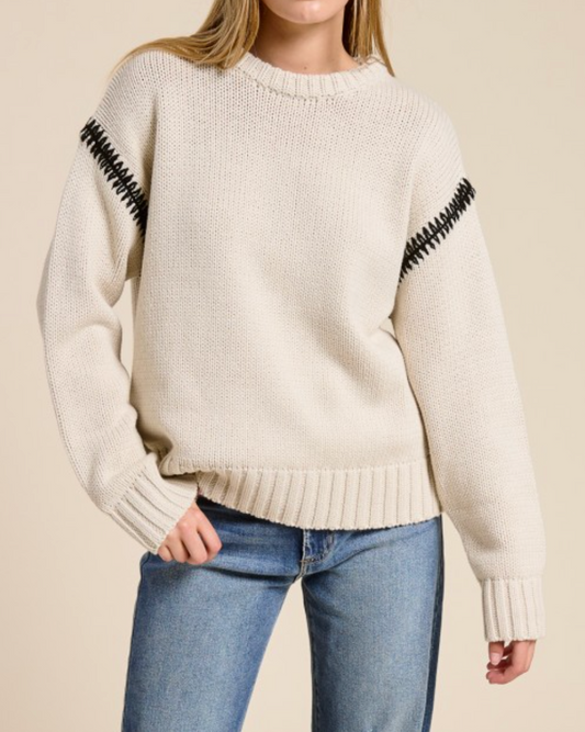 sloane  crewneck sweater - oatmeal with black contrast stitching