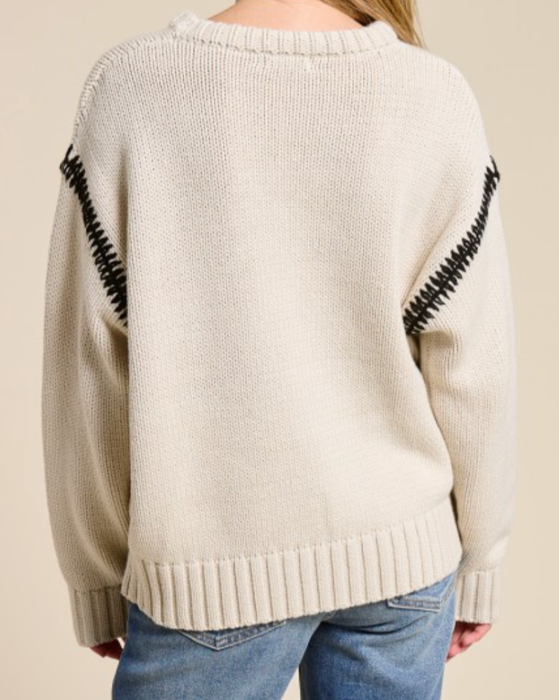 sloane  crewneck sweater - oatmeal with black contrast stitching