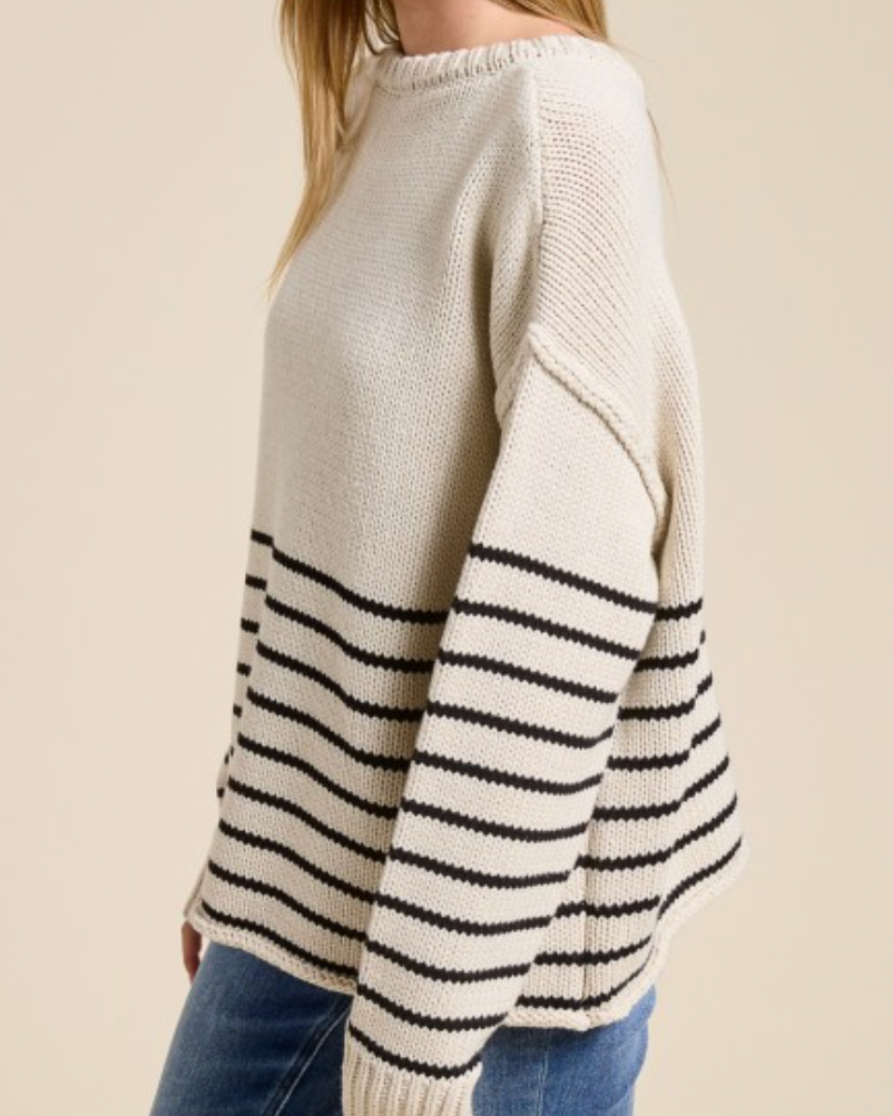 marin stripe crewneck sweater - ivory with black
