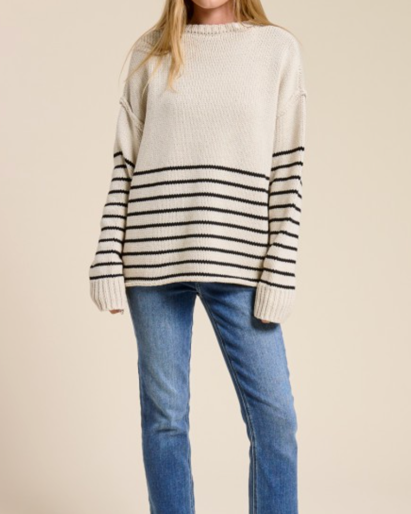 marin stripe crewneck sweater - ivory with black