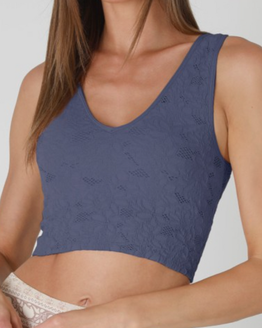 chantilly lace v neck tank - blue