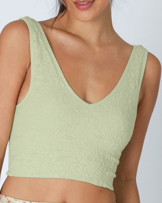chantilly lace v neck tank - pistachio