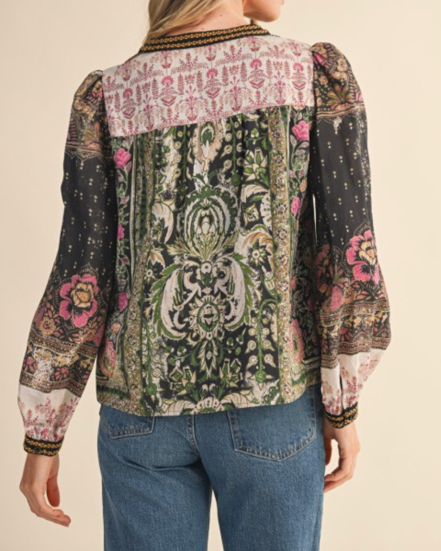 garden tapestry blouse- olive