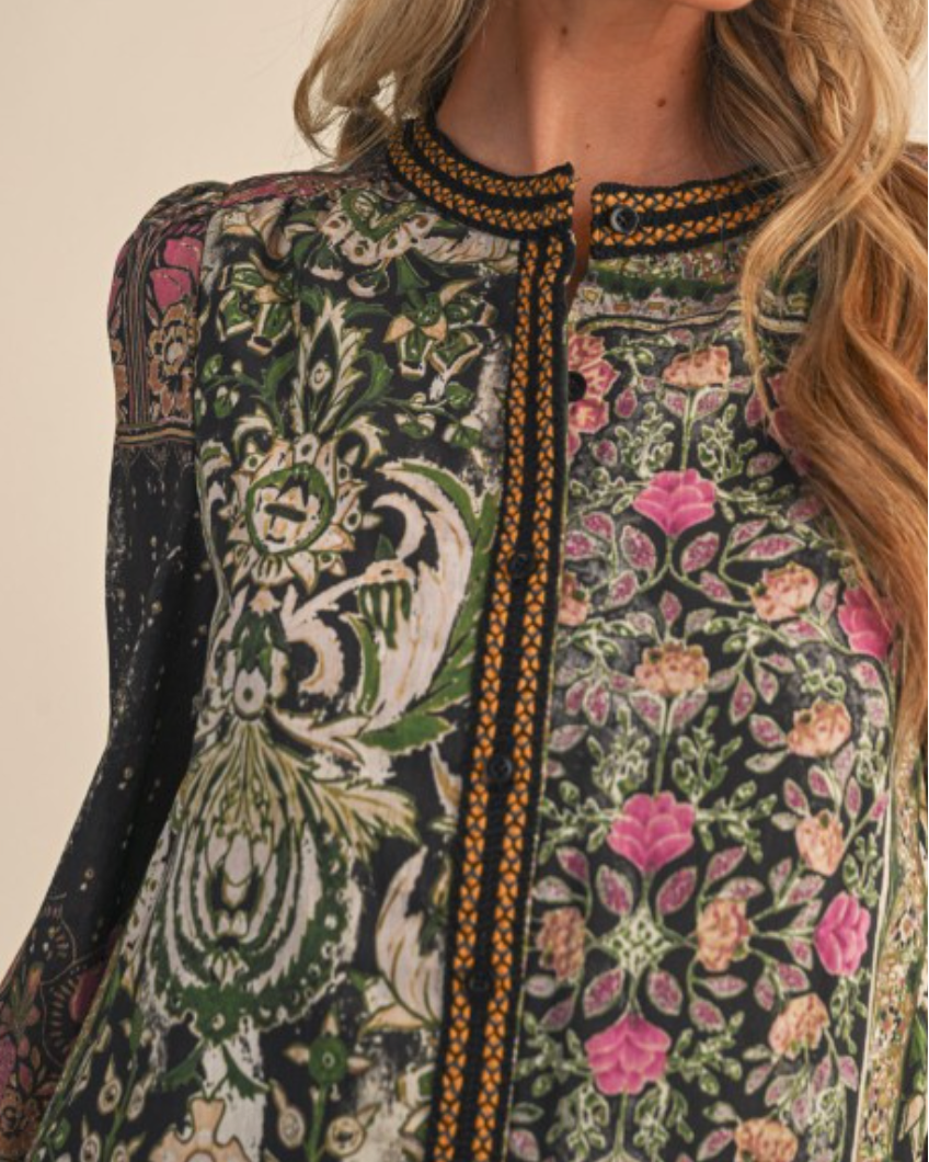 garden tapestry blouse- olive